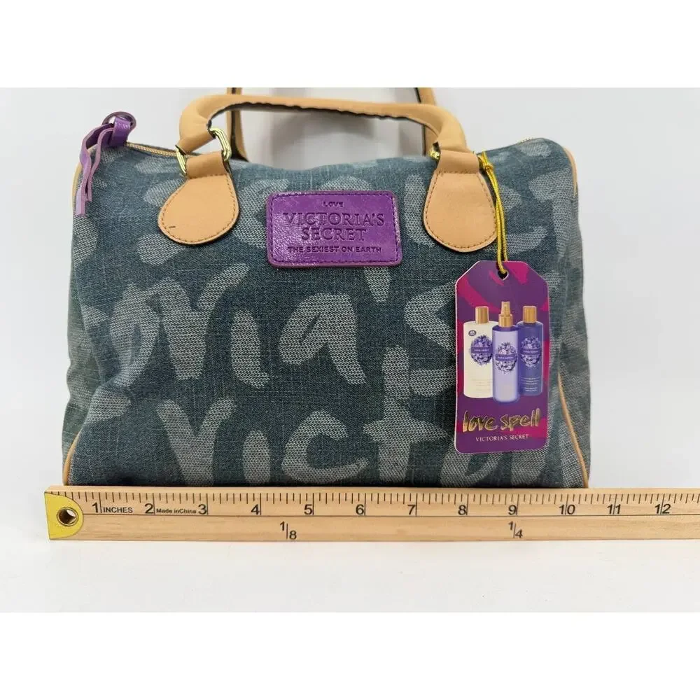 Victoria's Secret Love Spell Denim Logo Satchel Handbag Blue Purple